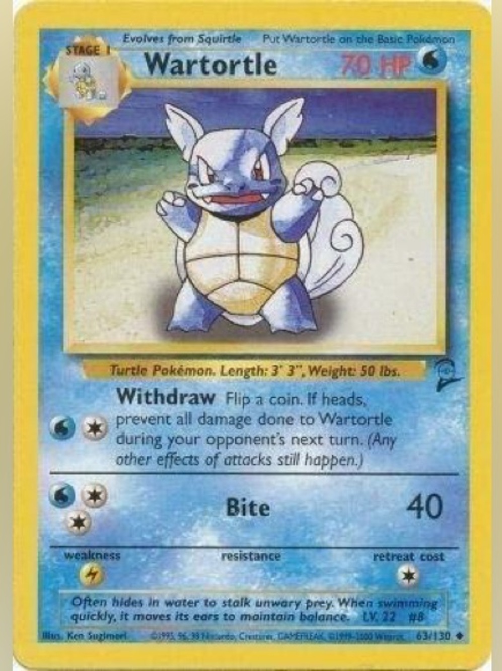 WARTORTLE 63/130 BASE SET 2 UNCOMMON VINTAGE 2000 POKEMON TRADING CARD TCG WOTC